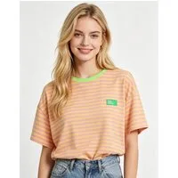 MIRROSI Sweatshirt Damen Kurzarm T Shirt Oversize Neonfarben Streifenmuster Ringelshirt, One Size Passform (ca. Gr. 34–40), Made in Italy