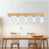ZMH Pendelleuchte Vintage Retro Esstisch 5-Flammig Holz Metall E27 Esstisch, LED wechselbar