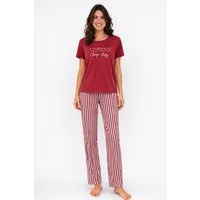 fashionshowcase Pyjama Damen Hausanzug - Schlafanzug mit T-Shirt & langer Hose, 3 Designs (2 tlg., 2-teiliges Set) Print auf dem Oberteil, gestreifte oder gemusterte Hose