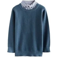 Next Rundhalspullover Pullover mit Hemd in Vichykaros 100 % Baumwolle (1-tlg)