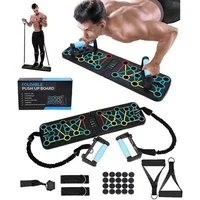 OSTWOLKE Liegestützgriffe Liegestützebrett Set Push Up Board Faltbar mit Widerstandsbänder, Faltbares Multifunktions Fitness-Board