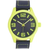 OOZOO Quarzuhr XXL Armbanduhr C0907 Damen 46 mm dunkelblau gelb Lederband