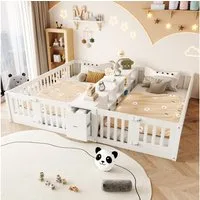 Celya Holzbett Kinder-Doppelbettgestell mit Sicherheitsgitter (ohne Matratze, 90 x 200 cm, Mit Schublade und Doppelstöckigem Regal), Geeignet für Kinderzimmer