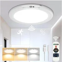 Rosnek LED Deckenleuchte Deckenlampe Innen mit Bewegungsmelder, Wiederaufladbar, Dimmbar, Einteiliges Set, LED fest integriert, USB-Deckenleuchte mit Fernbedienung für Flur, Treppe, Veranda & Garage