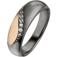 JOBO Silberring, 925 Silber schwarz und roségold bicolor mit 6 Zirkonia