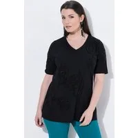 Ulla Popken T-Shirt T-Shirt Zierperlen Classic V-Ausschnitt Halbarm