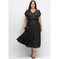 Sheego Etuikleid Maxikleid Kurzarm mit Smokbund und Volant am Saum
