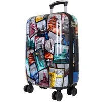 Trendyshop365 Hartschalen-Trolley City bunter Motivoffer 3 Größen Städte Mix, Zahlenschloss, Polycarbonat, Dehnfalte