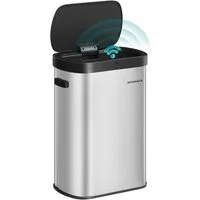 SONGMICS Mülleimer Sensor-Mülleimer, Küche 50 L, mit Sensor, Stahl, Kohlefilter, Softclose-Deckel