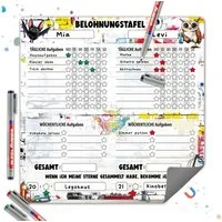 TOBJA Magnettafel Magnetische Belohnungstafel XL 2 Kinder Graffiti 4Stifte, Routine Planer Kinder 30x30 cm, abwischbar