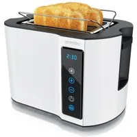 Arendo Toaster Wärmeisoliertes Doppelwandgehäuse, Display mit Restzeitanzeige, 2 kurze Schlitze, für 2 Scheiben, 800 W, Touchpanel, Brötchenaufsatz, 7 Bräunungsgrade, Brotscheibenzentrierung