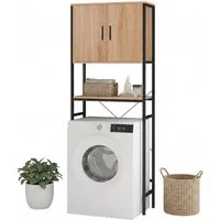relaxdays Waschmaschinenumbauschrank Waschmaschinenschrank mit 2 Türen (1-St) Holzoptik-Schwarz