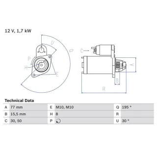 Bosch Anlasser 1,7 kW Hyundai Kia 0986023600