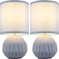 GLOBO LIGHTING Tischleuchte, Leuchtmittel nicht inklusive, Tischlampe Tischleuchte Nachttischlampe Keramik Textil blau 2er Set