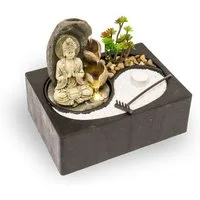 Lemodo Zimmerbrunnen Tischbrunnen mit Zen-Garten, Pumpe mit LED-Beleuchtung