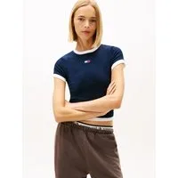 Tommy Jeans Kurzarmshirt TJW SLIM SH BADGE SS RIB EXT in gerippter Struktur