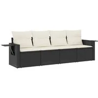 vidaXL Gartenlounge-Set 4-tlg. Garten-Sofagarnitur mit Kissen Schwarz Poly Rattan, (1-tlg)