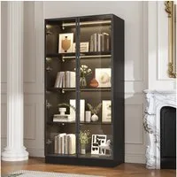 FUFU&GAGA Glasvitrine Vitrine mit Glastüren und LED-Beleuchtung, MDF+Glas, 80×40×160 cm