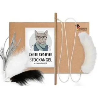 Kater Kasimir Katzenangel Set aus Buchenholz mit 4 handgemachten Anhängern