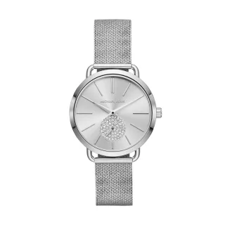 Trendige Damenuhr der Marke Michael Kors in der Farbe Silber. Die Uhr hat ein Armband, das auch kleiner gemacht werden kann, das Gehäuse hat einen Durchmesser von 37mm und das Uhrwerk ist Quarz. Marke: Michael KorsModellname: MK3843 (37mm)Kategorie: 