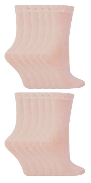 12 Paar Multipack Kinder Baumwolle bunte Casual Socken | Socken Snob | Plain Kleid Socken für Jungen & Mädchen - Hellrosa