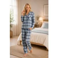 Consult-Tex Pyjama Damen Schlafanzug Pyjama DW130 (Spar-Set, 1 Stück) Mit Knopfleiste und Brusttasche, aus reiner Baumwolle-Flanell
