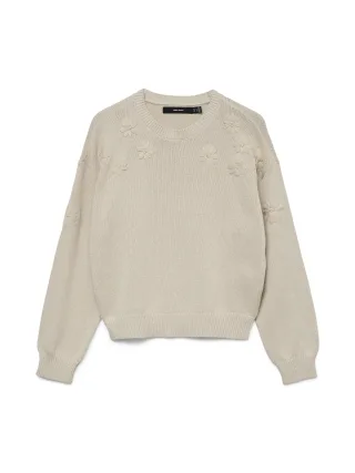 VERO MODA - VMDAISY EMB LS O-NECK PULLOVER BOO Oatmeal - Gr. - XS
