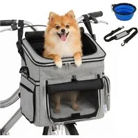 Rolipo Tierfahrradkorb 5-in-1 Fahrradkorb für Hunde/Katzen, Rucksack/Umhängetasche/Autositz bis 5 kg, Sicherheitsleine, feste Bodenplatte – bis 5 kg