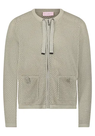 so cosy - Kurze Strickjacke mit Lochmuster und Reißverschluss grün - Gr. - 36
