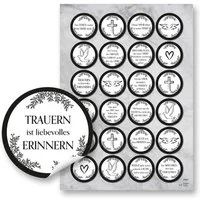 Logbuch-Verlag Aufkleber 24 Aufkleber Trauer rund Ø 4 cm – Sticker-Bogen schwarz-weiß mit