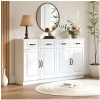 Merax Sideboard mit Metallgriffen, Kommode in Geriffeltes Design (160 x 35 x 80 cm, 1 St), Wohnzimmerschrank mit 4 Schubladen, 4 Türen & Einlegeböden