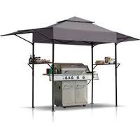 LALAHO Grillpavillon Raucherpavillon mit Doppeldach, Seitenregalen Faltpavillon, Gartenpavillon Grillüberdachungen wetterfest 380x100x240 cm