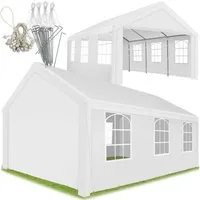tectake Pavillon Gartenzelt 4 x 6 m wasserdicht mit UV-Schutz 50+ Seitenteile, mit 4 Seitenteilen, (Schutzdach Jasko, in Weiß), Klicksystem für schnellen Aufbau, inklusive Spannseile und Heringe