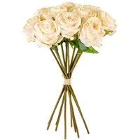 Kunstblume Rosen künstlicher Blumenstrauß in Trockenoptik Cremeweiß 35 cm Rose, matches21 HOME & HOBBY, Höhe 35 cm, 10er Bund Kunstblumen wie echt