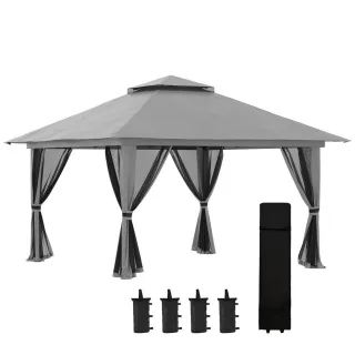 Outsunny Faltpavillon, Dunkelgrau, Kunststoff, 392x283x392 cm, Sonnen- & Sichtschutz, Pavillons & Pergolas, Pavillons