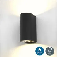 B.K.Licht Außen-Wandleuchte LED Wandlampe Außen & Innen Wandspot 15x9cm schwarz/weiß IP44, LED wechselbar, Warmweiß, 3000K Hauswand Up Down 2x GU10 5W 400lm Terrasse Garten