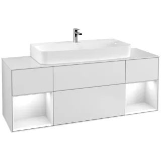 Villeroy und Boch Finion Waschtischunterschrank F211GFMT 160cm, Abdeckplatte white matt, Regale Glossy white lacquer, White matt lacquer