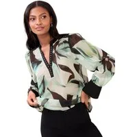 LIPSY Langarmbluse Lipsy Bluse, Print, Nieten + V-Ausschnitt, Regular (1-tlg)