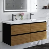 duschspa Doppelwaschtisch 120cm Waschtisch mit Unterschrank Waschbecken mit Badschrank