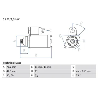 Bosch Anlasser 2,0 kW Audi Seat Skoda VW 0986024360