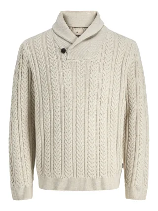 JACK&JONES - JPRBLUSEAN KNIT CABLE SHAWL NECK Silver Lining - Gr. - XL