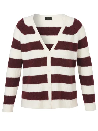 VIA APPIA DUE - Jacke V-Ausschnitt 1/1 Arm Knöpfe Ringel bordeaux mel/creme - Gr. - 44