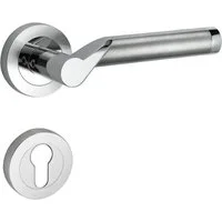 Türbeschläge24 Drückergarnitur Drückergarnitur Lightning, Schraubrosettenoptik, festdrehbar gelagert, Bicolor Chrom/Edelstahl matt