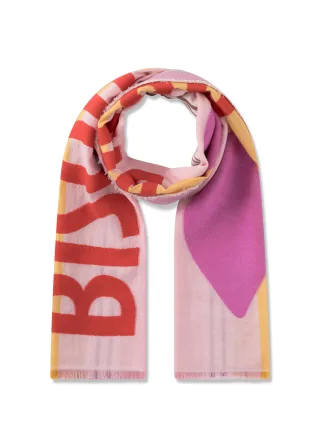 Schal aus Baumwollmischung mit Streifenmuster und BISOU-Schriftzug pink - Gr. - one size