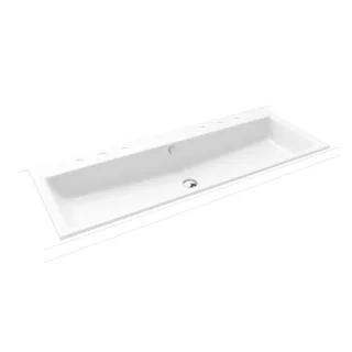 Kaldewei Puro Einbauwaschtisch 907106053001 120x46x1,4cm, mit Überlauf, 2x3 Hahnlöcher, weiß Perl-Effekt