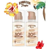 Hawaiian Tropic Sonnenschutzlotion Gesicht, Air Soft Face, Silk Hydration, LSF 30, 2er Pack (2x50 ml), (Hinterlässt keine weißen Rückstände)