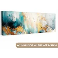 OneMillionCanvasses® Leinwandbild Panorama Abstrakt - Kunst - Gold - Blau, Fotodruck (1 St), Wandbild, Deko Schlafzimmer Wohnzimmer Flur 60x20 cm