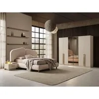 JulietHome Komplettschlafzimmer Hayal, (Set, Kleiderschrank, Boxspringbett, Nachttische, Schminktisch), Integrierte Nacht- und Schminktisch LED-Lichter