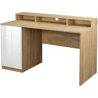 OTTO home Schreibtisch Lund (Computertisch mit Kabeldurchlass & Schublade), Monitoraufsatz, Hochglanzfronten, Breite 140 cm
