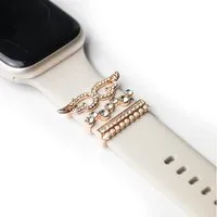ARTVALL Smartwatch-Armband Apple Watch Charms Set 38/40/41mm & 42/44/45/49mm, Uhrenarmband Charms Engelsflügel Perlen & Strasssteine Rosegold